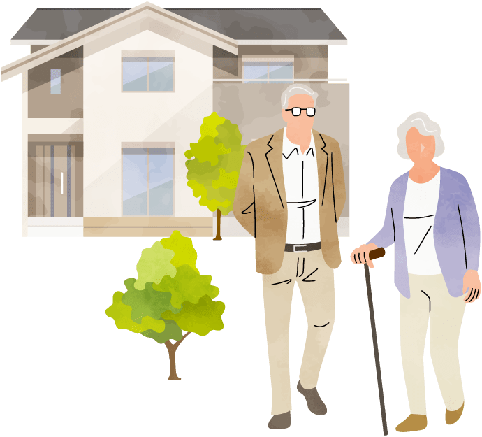 illustration of senior couple outside of home