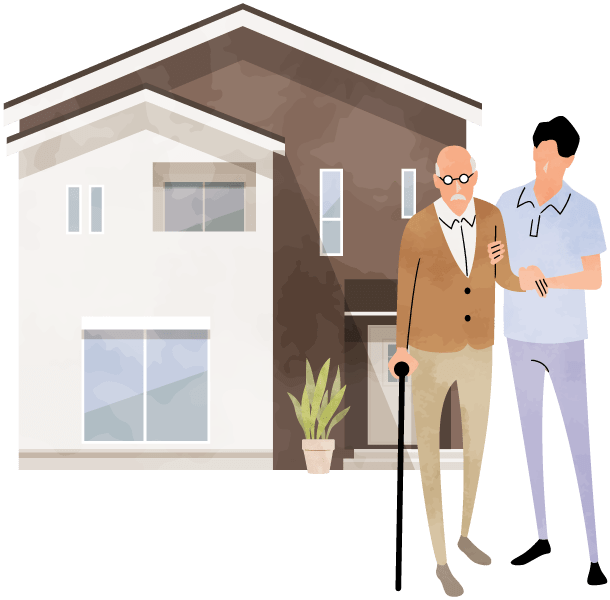 illustration of son helping senior father outside of home