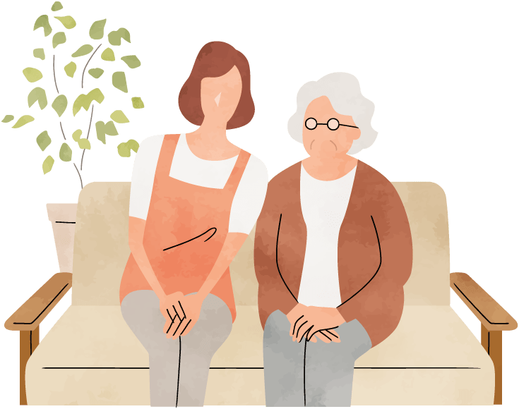 illustration of elderly woman on couch with daughter