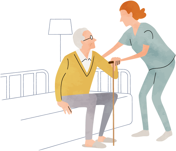 illustration of nurse helping senior man stand