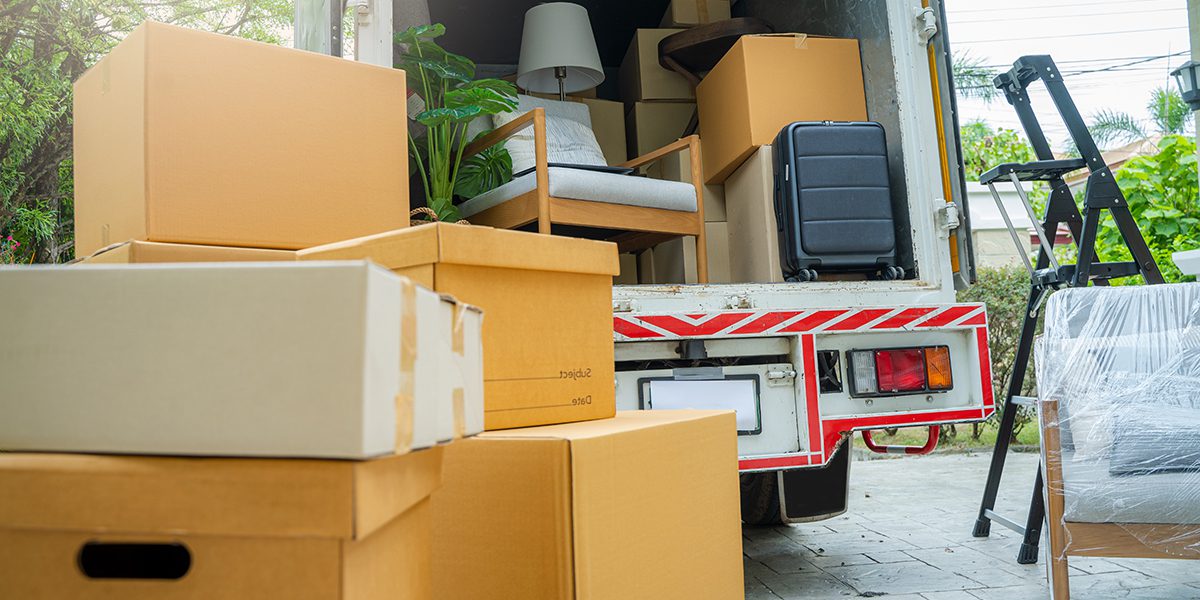 Boxes waiting to be loading into moving van